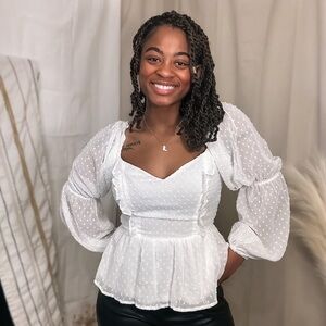 Express white clip dot sweetheart peplum top